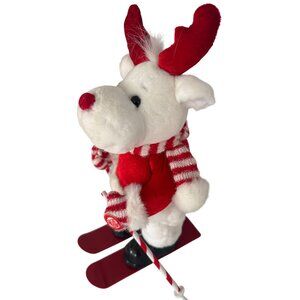 Plush Skiing Reindeer Red Antlers & Candy Cane Poles VIDEO